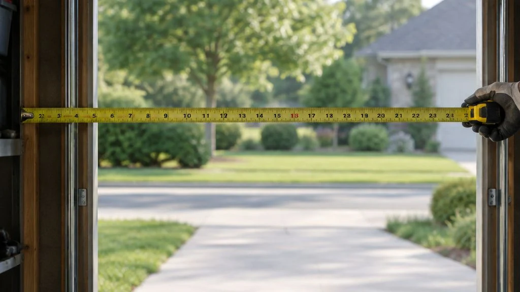 AI-generated image of a tape measure spanning a garage door opening