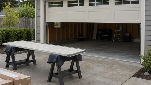 AI-generated image of a garage door mid-installation, parts staged
