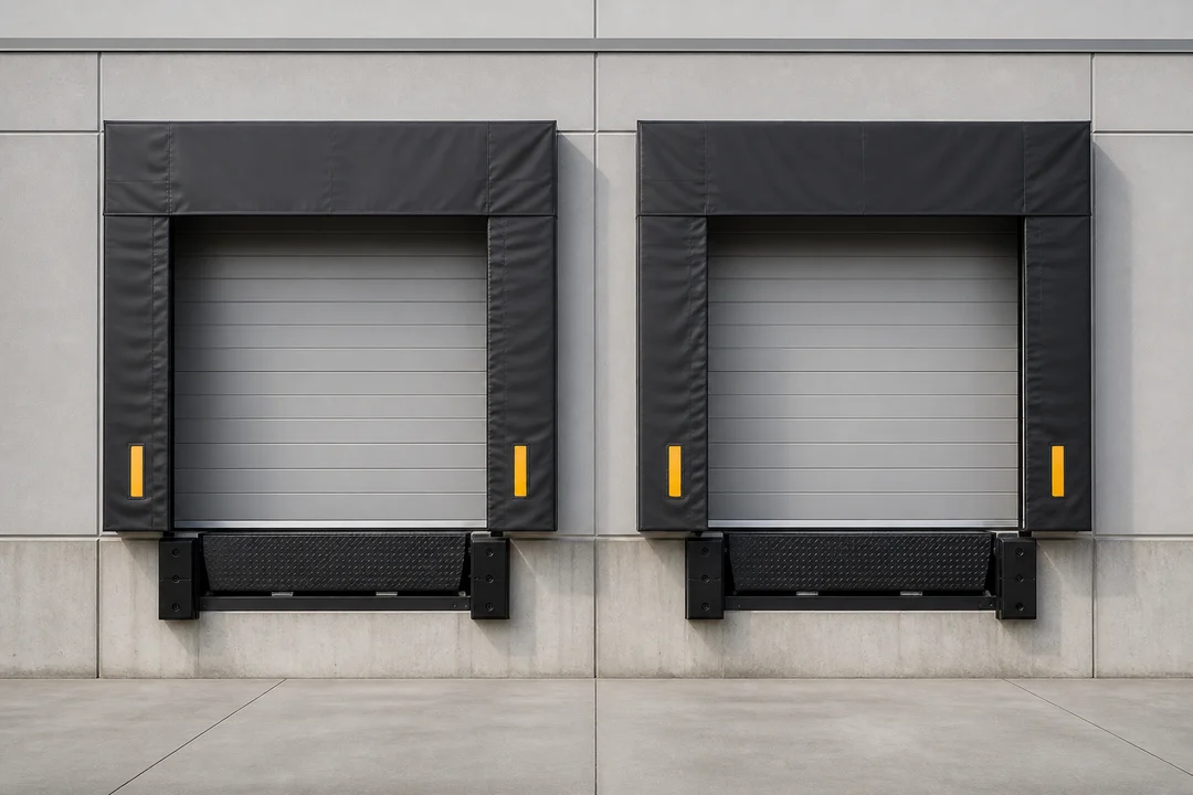 Loading docks with levelers and shelters at a distribution facility