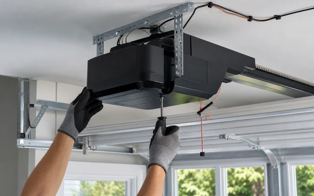 Ceiling-mounted garage door opener installation detail