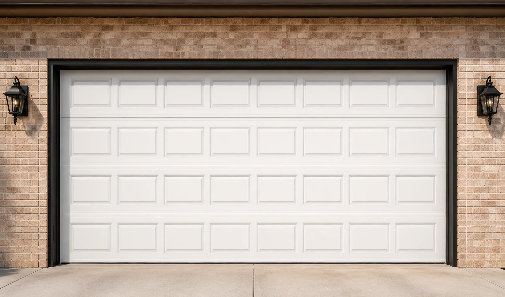 Classic raised-panel steel garage door on a residential home