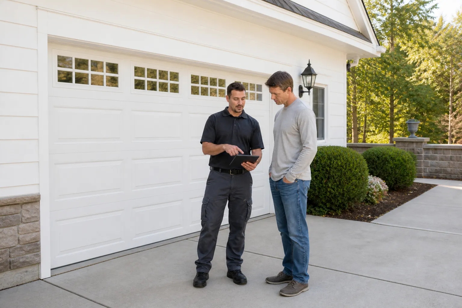 Technician reviewing inspection findings with a homeowner